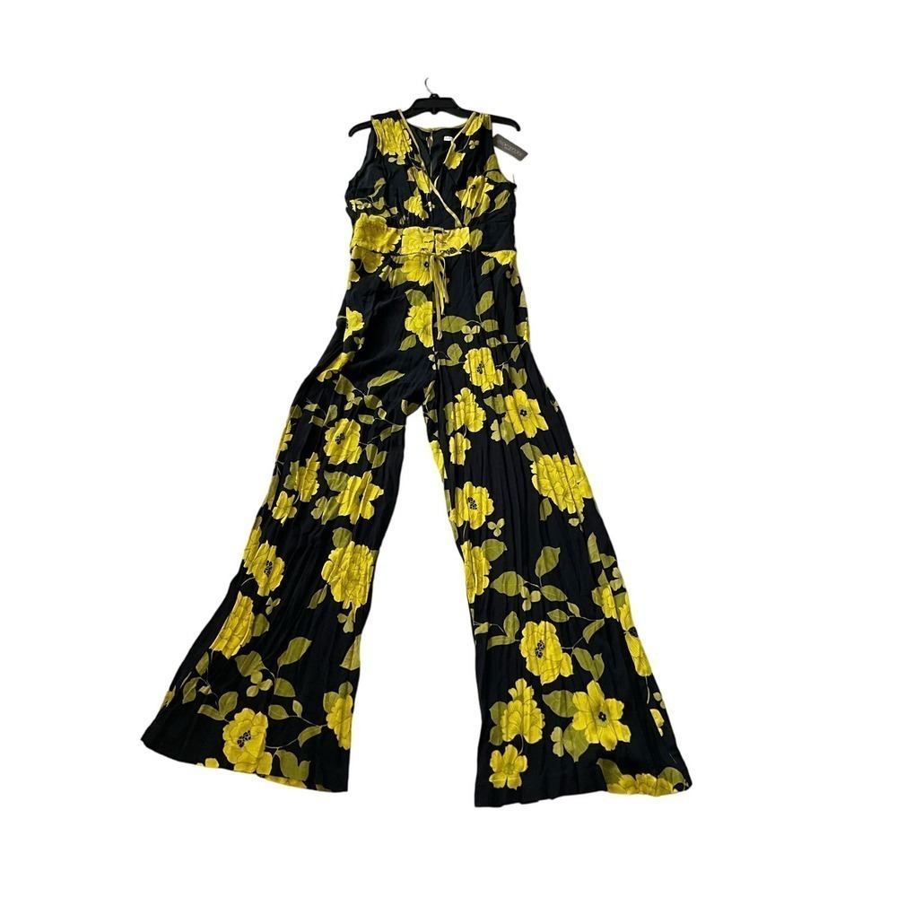 NY & Co Eva Mendez Bodysuit Women's 10 Black Floral Surplice Neck Sleeveless